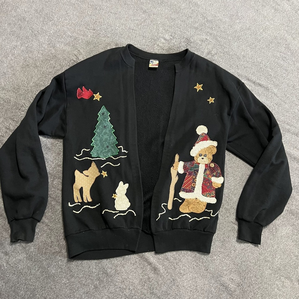 Vintage Cardigan Sweatshirt Jerzees Create A Craft Size L 90s Christmas Made USA